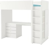 Кровать-чердак Ikea Стува/Фритидс 200x90 (4 ящика, 2 дверцы, бел/бел) 592.621.65