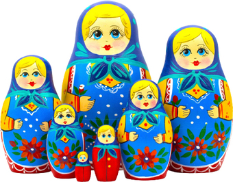 Развивающая игра Брестская Матрешка В синем платке и сарафане с цветочным декором (набор 7 шт)