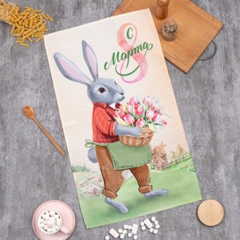 Полотенце Этель 8 Марта 7599090 (бежевый/розовый)