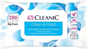 Влажные салфетки Cleanic Clean&Fresh универсальные для рук и тела с клапаном (200 шт)