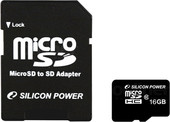 Карта памяти Silicon-Power microSDHC (Class 10) 16 Гб + адаптер (SP016GBSTH010V10-SP)