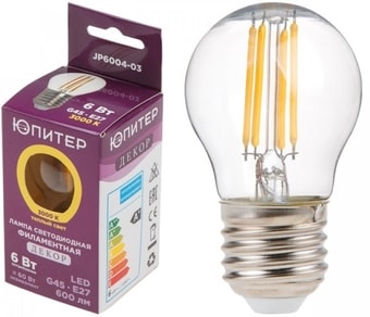 Светодиодная лампа Юпитер G45 E27 6 Вт 3000 К JP6004-03