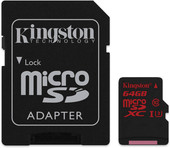 Карта памяти Kingston microSDXC UHS-I U3 (Class 10) 64GB (SDCA3/64GB)