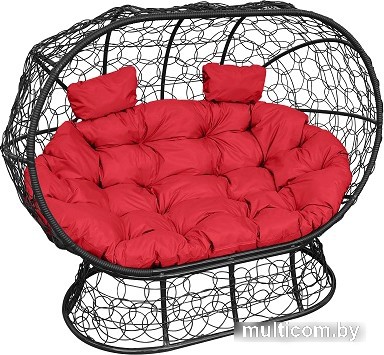 Садовый диван M-Group Лежебока 11190406 (на подставке с черным ротангом/красная подушка)