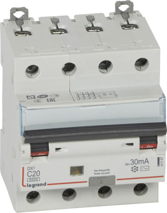 Дифференциальный автомат Legrand DX3 4P С 20A 30мА 6kА 4М 411187