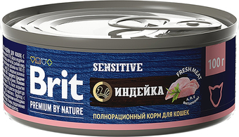 Консервированный корм для кошек Brit с чувствительным пищеварением с мясом индейки 100 г