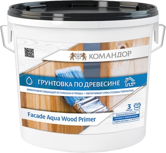 Алкидная грунтовка Командор Facade Aqua Wood Primer 10 л