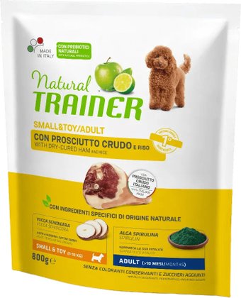 Сухой корм для собак Trainer Natural для мелких пород с сыровял. ветчиной, рис и маточн мол. 0.8 кг