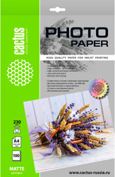 Фотобумага CACTUS Матовая A4 230 г/кв.м. 100 листов CS-MA4230100