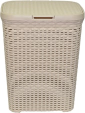 Корзина ВиолетПласт для белья 60 л с крышкой Ротанг (латте)