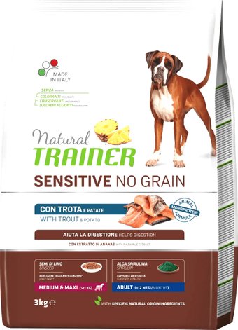 Сухой корм для собак Trainer Natural No Grain (для средних и крупных пород, форель) 12 кг