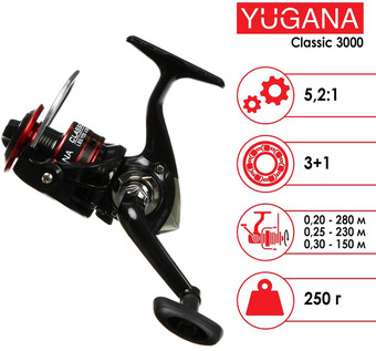 Рыболовная катушка Yugana Classic 3000 3+1 ball