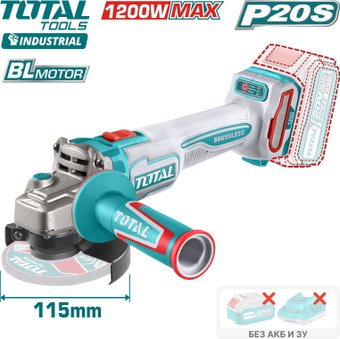 Угловая шлифмашина Total TAGLI221153 (без АКБ)