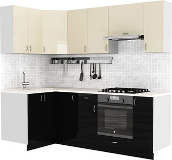 Готовая кухня S-Company Клео глосc 1.2x2.3 левая (черный глянец/ваниль глянец)