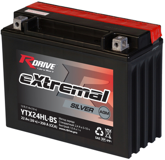 Мотоциклетный аккумулятор RDrive eXtremal Silver YTX24HL-BS (22 А·ч)