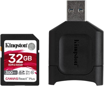 Карта памяти Kingston Canvas React Plus SDHC 32GB (с кардридером)