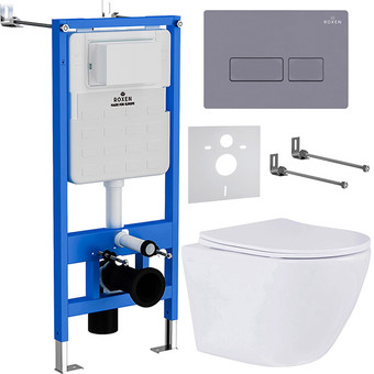Унитаз подвесной Roxen Antares 530185-01 в комплекте с инсталляцией StounFix Slim 6 в 1 966771 (кнопка: серый гранит)