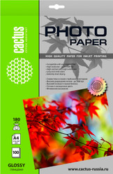 Фотобумага CACTUS Глянцевая A4 180 г/кв.м. 100 листов CS-GA4180100