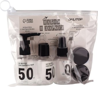 Набор флаконов для косметики Onlytop В чехле 3547454 (7шт, прозрачный/черный)