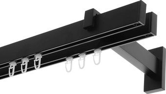 Карниз для штор Sundays Home Флэт Лайн Изи двойной (заглушка черный матовый 3 м)