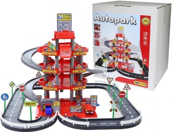 Элемент трека Полесье Паркинг 4-уровневый с дорогой и автомобилями (красный) 44723