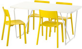 Комплект столовой мебели Ikea Рюдебэкк/Бэккарид/Ян-Инге (белый/желтый) [691.612.03]