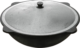 Казан Davr Metall Узбекский чугунный с крышкой, круглое дно (22 л)