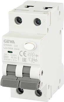 Дифференциальный автомат GEYA GYR9N 1P+N 10A C 6кА 30 мА AC GYR9NMC1030MA