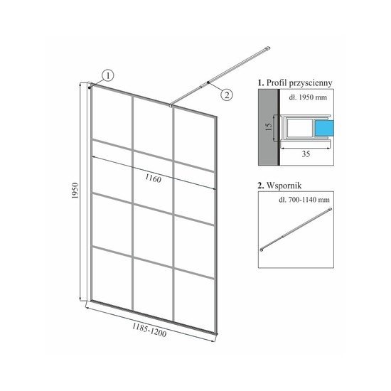 Душевая стенка Calani Soleo Walk In 120x195 CAL-K6013 (черный/прозрачное стекло)