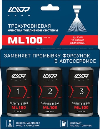 Присадка в топливо Lavr Трехуровневый очиститель топливной системы ML100 Diesel 3?120 мл