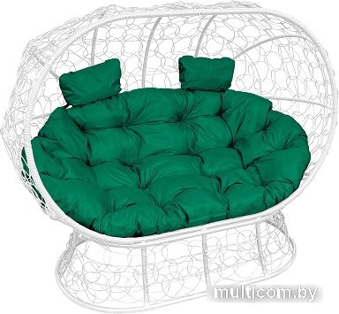 Садовый диван M-Group Лежебока 11190104 (на подставке с белым ротангом/зеленая подушка)