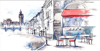 Фотообои Citydecor Лондон акварель с защитным покрытием 300x150