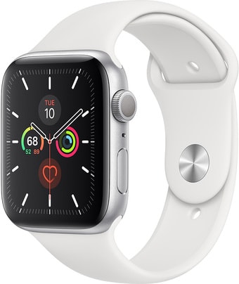 Умные часы Apple Watch Series 5 44 мм (серебристый алюминий/белый спортивный)