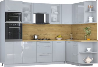Готовая кухня Интерлиния Мила Пластик 1.68x2.8 PR (туманный глянец/туманный глянец/дуб бунратти)
