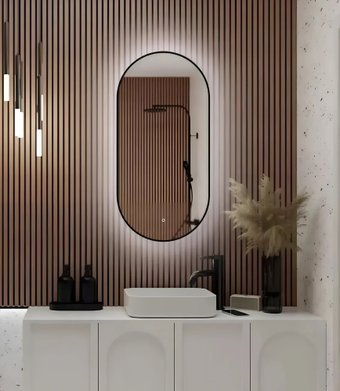 Зеркало с подсветкой eMZe 43x88 LED.UV.43.88.CHE (черный с УФ-окантовкой и подсветкой)