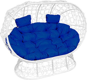 Садовый диван M-Group Лежебока 11190110 (на подставке с белым ротангом/синяя подушка)