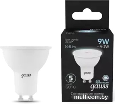 Светодиодная лампочка Gauss MR16 9W 830lm 4100K GU10 LED 101506209