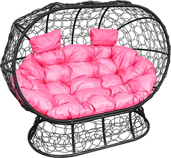 Садовый диван M-Group Лежебока 11190408 (на подставке с черным ротангом/розовая подушка)