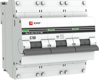 Выключатель автоматический EKF PROxima ВА 47-100 3P 50А (C) 10kA mcb47100-3-50C-pro