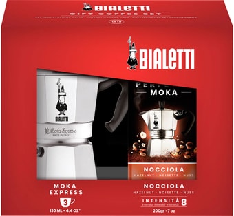 Гейзерная кофеварка Bialetti Moka Express (3 порции + кофе молотый Nocciola 200 гр)