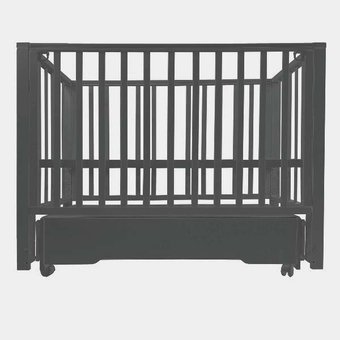 Классическая детская кроватка Indigo Nordenтуниверсальный маятник+колеса, ящик (массив березы, графитовый)