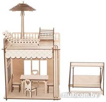 Кукольный домик ХэппиДом Пристройка с мебелью и качелями Premium HK-M009