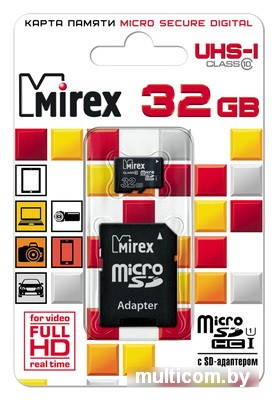 Карта памяти Mirex microSDHC UHS-I (Class 10) 32GB + адаптер [13613-ADSUHS32]