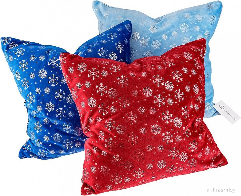 Декоративная подушка Домашняя Мода Новогодний принт (50х50, голубой)