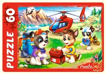 Пазл Рыжий кот Добрые щенки-спасатели