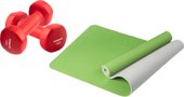 Набор для йоги Sundays Fitness Гантель IR92005 2x1кг + Коврик IR97503 (красный, зеленый/серый)