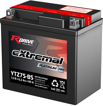 Мотоциклетный аккумулятор RDrive eXtremal Platinum YTZ7S-BS (6.3 А·ч)