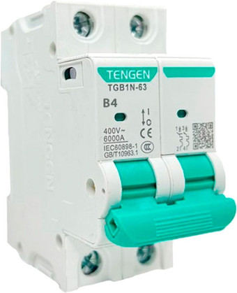 Выключатель автоматический Tengen TGB1N-63 2P 4A B 6kA 2M TGB1N-63-2-04B