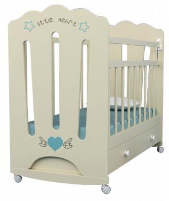 Классическая детская кроватка VDK Little Heart маятник с ящиком (слоновая кость)