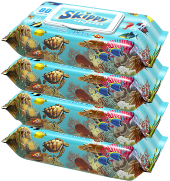 Влажные салфетки Skippy Aqua с клапаном (4x80 шт)
